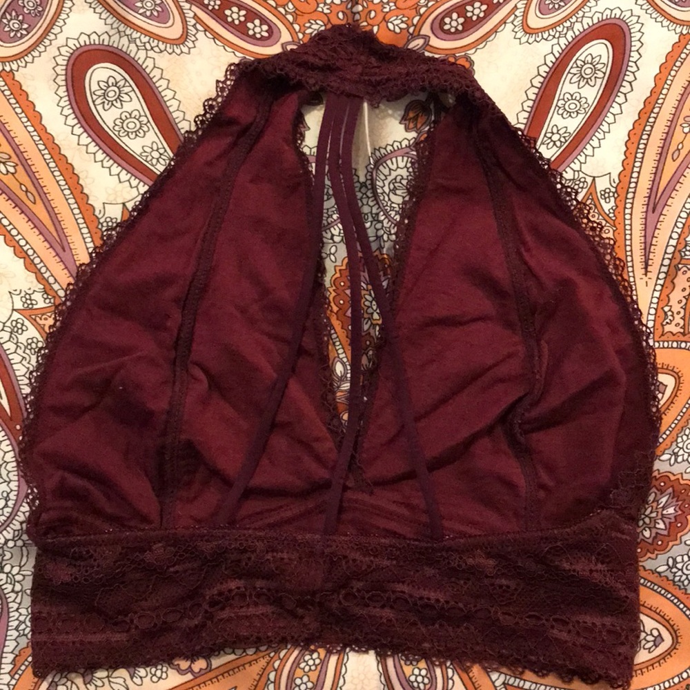 Maroon/Burgundy Lace Halter Bralette - Picture 6 of 7